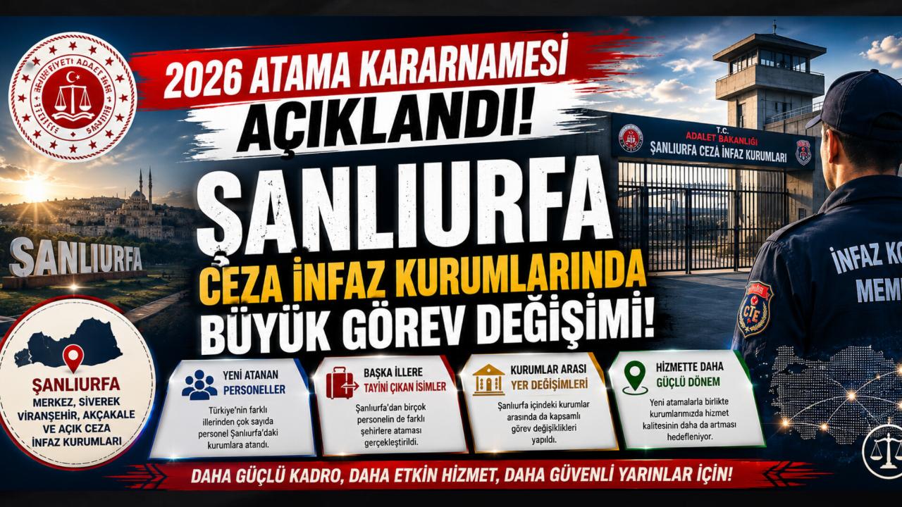 2026 Atama Kararnamesi Açıklandı: Şanlıurfa Ceza İnfaz Kurumlarında Büyük Görev Değişimi