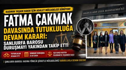Fatma Çakmak Davasında Tutukluluğa Devam Kararı: Şanlıurfa Barosu Duruşmayı Yakından Takip Etti
