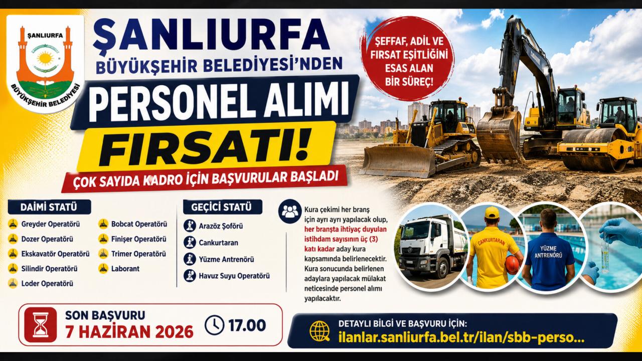 Şanlıurfa Büyükşehir Belediyesi’nden Personel Alımı Fırsatı: Çok Sayıda Kadro İçin Başvurular Başladı
