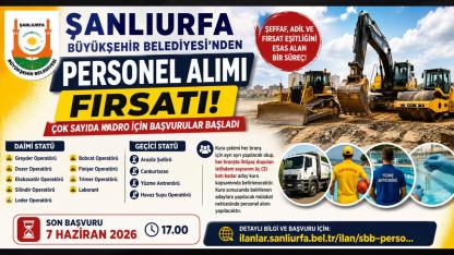 Şanlıurfa Büyükşehir Belediyesi’nden Personel Alımı Fırsatı: Çok Sayıda Kadro İçin Başvurular Başladı